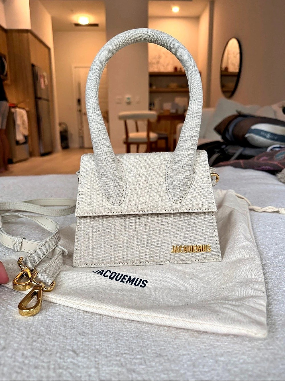 Jacquemus Le Chiquito Moyen Linen Top Handle Bag Light Greige